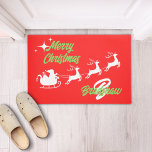 Felpudo Merry Christmas Santa's Sleigh Red<br><div class="desc">The Merry Christmas Santa's Sleigh door mat will add the cheerful touch to your holiday decor. Personalize with your name and monogram. Makes an excellent gift.</div>