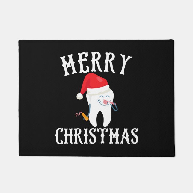 Felpudo Merry Christmas Tooth Médica dentista dental (Anverso)