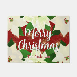 Felpudo Merry Christmas White Poinsettia Doormat