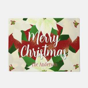 Felpudo Merry Christmas White Poinsettia Doormat