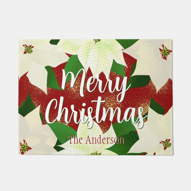 Felpudo Merry Christmas White Poinsettia Doormat (Anverso)