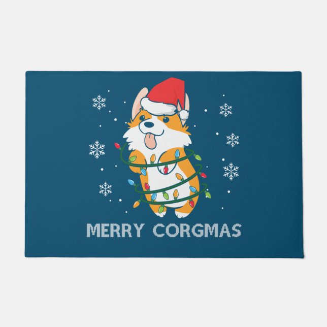 Felpudo Merry Corgmas Xmas Pajamas Corgi Navidades Nerdy (Anverso)