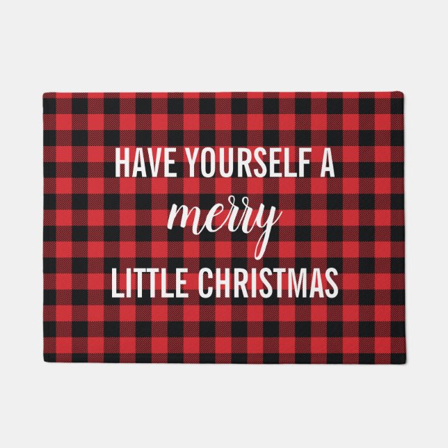 Felpudo Merry Little Navidades Buffalo Check Plaid Doormat (Anverso)