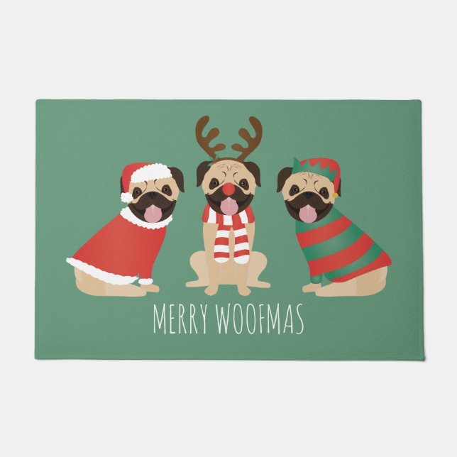 Felpudo Merry Woofmas Pug Dogs (Anverso)