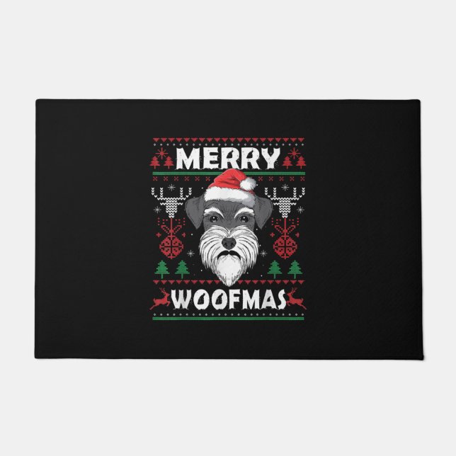 Felpudo Merry Woofmas Schnauzer Navidades Perro Lover Paja (Anverso)
