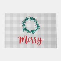 Merry Wreath Pintura Patrón Gris Doormat