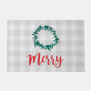 Felpudo Merry Wreath Pintura Patrón Gris Doormat