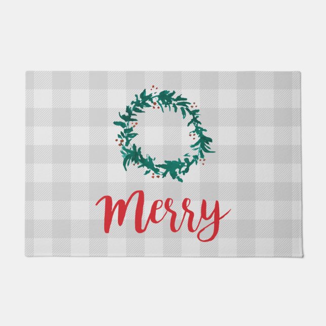 Felpudo Merry Wreath Pintura Patrón Gris Doormat (Anverso)