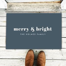 Felpudo Merry y Bright | Navidad moderna Azul humeante de 