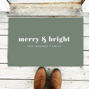 Felpudo Merry y Bright   Navidades mínimos modernos Verde