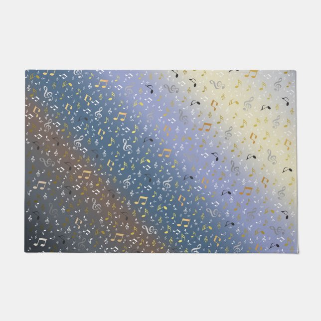 Felpudo metalizado, brillante, patrón, música, nota, elega (Anverso)