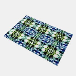 Felpudo Mezcla de formas en azul y verde claro, metálico