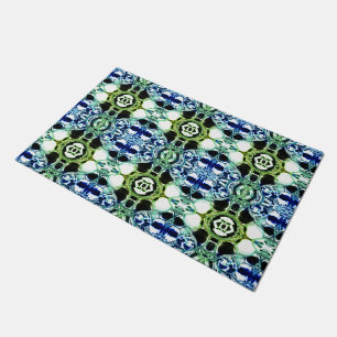 Felpudo Mezcla de formas en azul y verde claro, metálico
