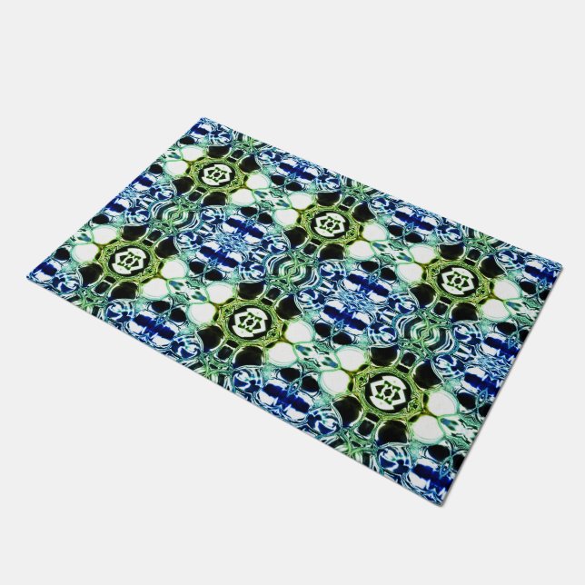 Felpudo Mezcla de formas en azul y verde claro, metálico (Angular)