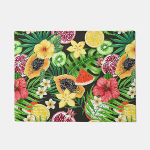 Felpudo Mezcla tropical, flores y hojas en negro