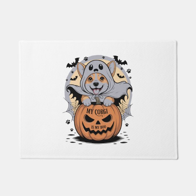 Felpudo Mi Corgi es mi Boo Halloween (Anverso)