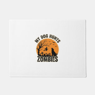 Felpudo Mi perro caza zombies Diseño vintage de perro de H