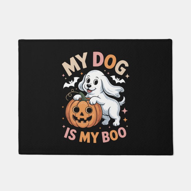 Felpudo Mi perro es mi Boo divertida Halloween (Anverso)