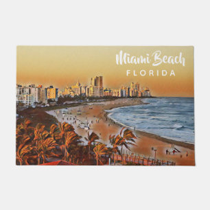 Felpudo Miami Beach Florida Vintage Watercolor Art
