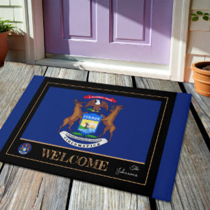 Felpudo Michigan house mat, Michigan Flag blue / Bienvenid