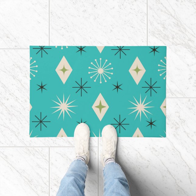 Felpudo Mid Century Atomic Stars with diamonds on Teal  (Interior)