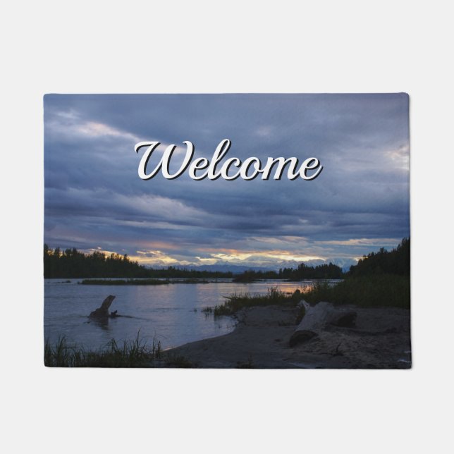 Felpudo Midnight Alaska Sunset Welcome Doormat (Anverso)