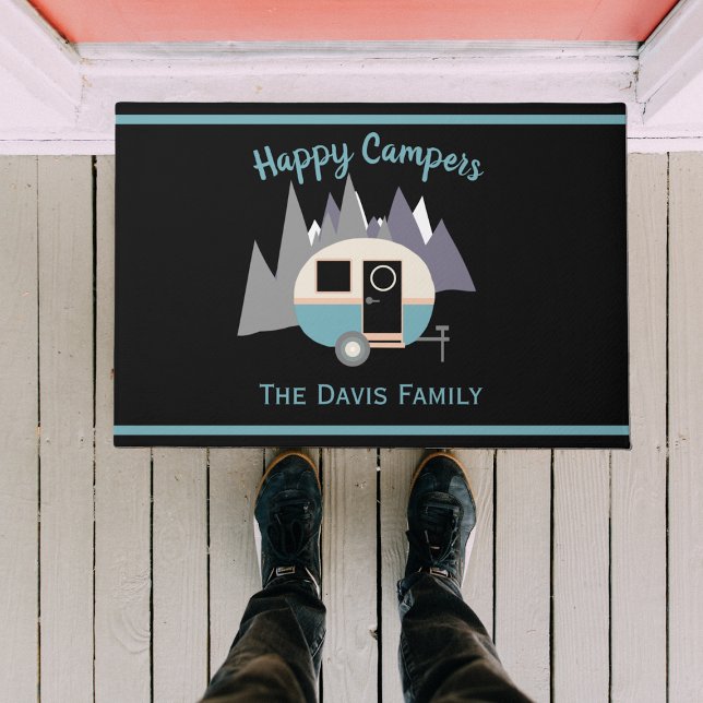 Felpudo Mini Camper Trailer Blue en Doormat negro (Subido por el creador)