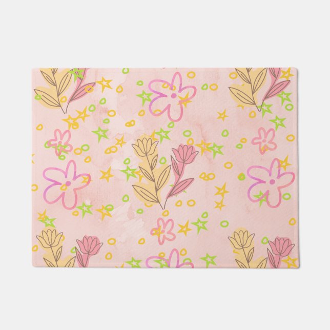 Felpudo Minimal Floral Doodle Pattern –Pastel Pink pattern (Anverso)