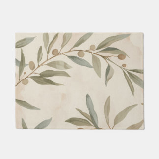 Felpudo Minimalist Botanical Olive Branch Area Rug