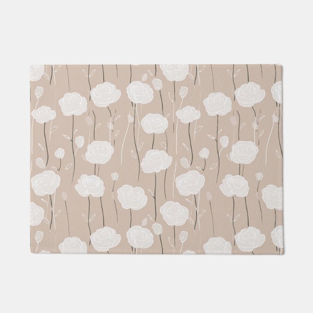Felpudo Minimalist Pastel Rose White Floral Pattern (Anverso)
