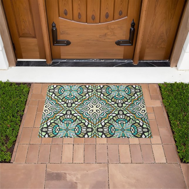 Felpudo Mint Green Turquoise Hip Bohemian Motif de Arte de (Exterior)
