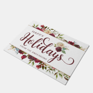 Felpudo Mistletoe Manor Acuarela Rosas Felices Fiestas