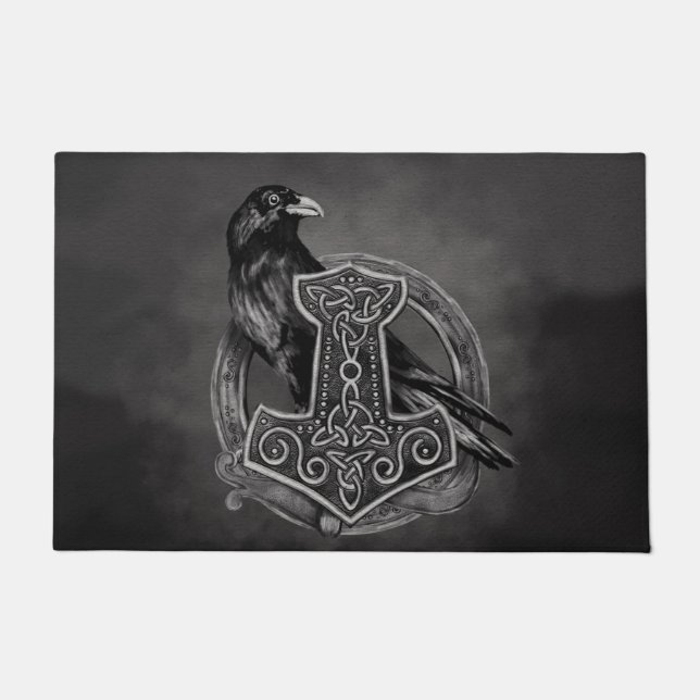 Felpudo Mjolnir - el martillo del Thor y del cuervo (Anverso)