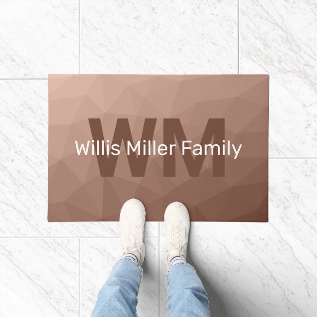 Felpudo Mocha Patrón de malla geométrica marrón Monograma (Interior)