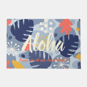 Felpudo Mod Monstera Leaf Resumen Tropical Hawaiano - Azul