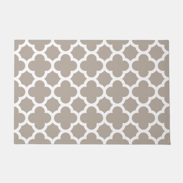 Felpudo Moda Beige Gris Retro Cute Trellis Patrón (Anverso)