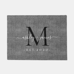Felpudo Moda Black Monogram Script Names Year Gray Linen
