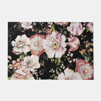Felpudo moda bohemia flores rosadas oscuras florales