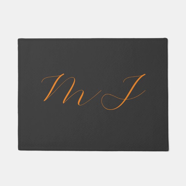 Felpudo Moda caligrafía naranja gris monograma nombre inic (Anverso)