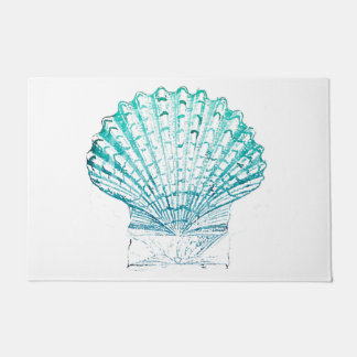 Felpudo moda costera azul verde azulado acuarela de sirena