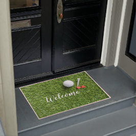 Felpudo Moda de bienvenida de golf con amor sobre hierba v