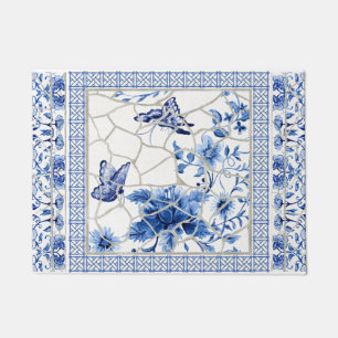 Felpudo Moda estilo mariposa Chinoiserie Flores azules y b