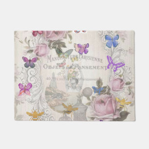 Felpudo Moda francesa, rústico rural, estampado floral, ro