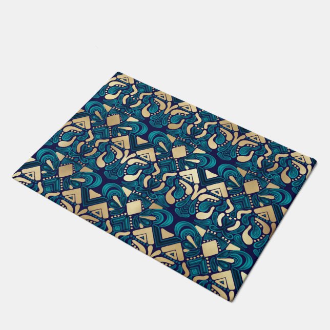 Felpudo Moda Hipster Oro Esmeralda Azul Tribal Artsy Damas (Angular)