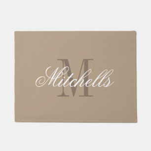 Felpudo Moda khaki beige y nombre marrón monograma tapete
