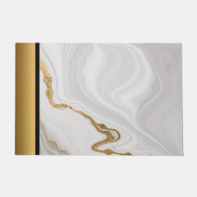 Felpudo Moda moderna elegante Patrón gris de mármol dorado (Anverso)