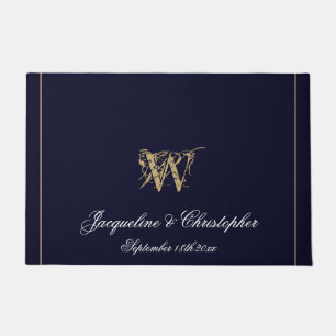 Felpudo Moda Navy Blue Monograma Nombres Boda de recién ca