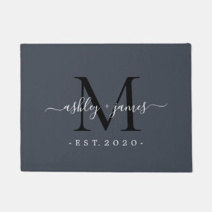 Felpudo Moda Nombre Monograma Año Establecido Azul Oscuro