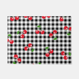 Felpudo Moda Retro Cherry Rojo y Gingham Blanco Negro