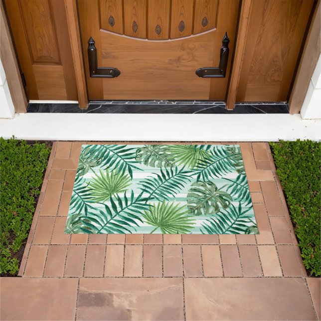 Felpudo Moda Retro Palm Verde Sale Arte Acuático (Exterior)